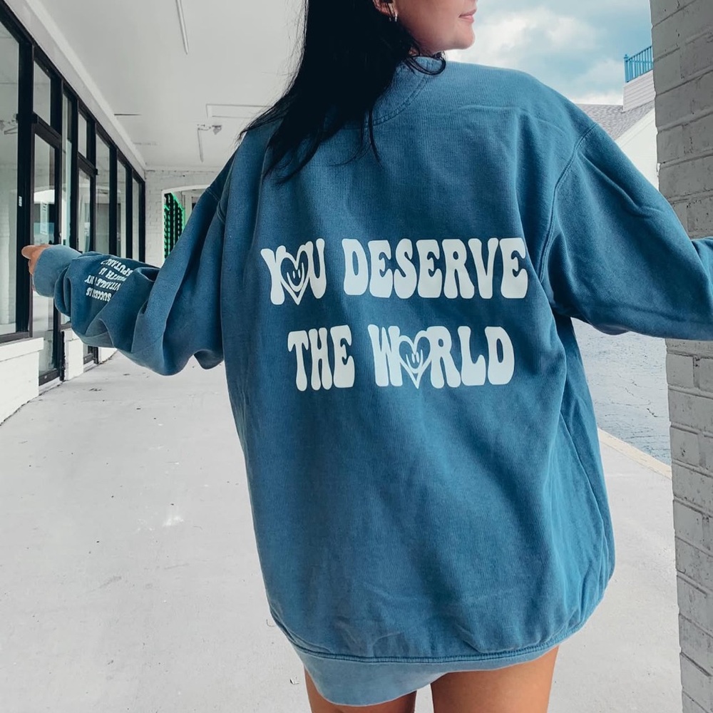 You Deserve It Blue Vintage Crew | Mental Health Apparel | Size M